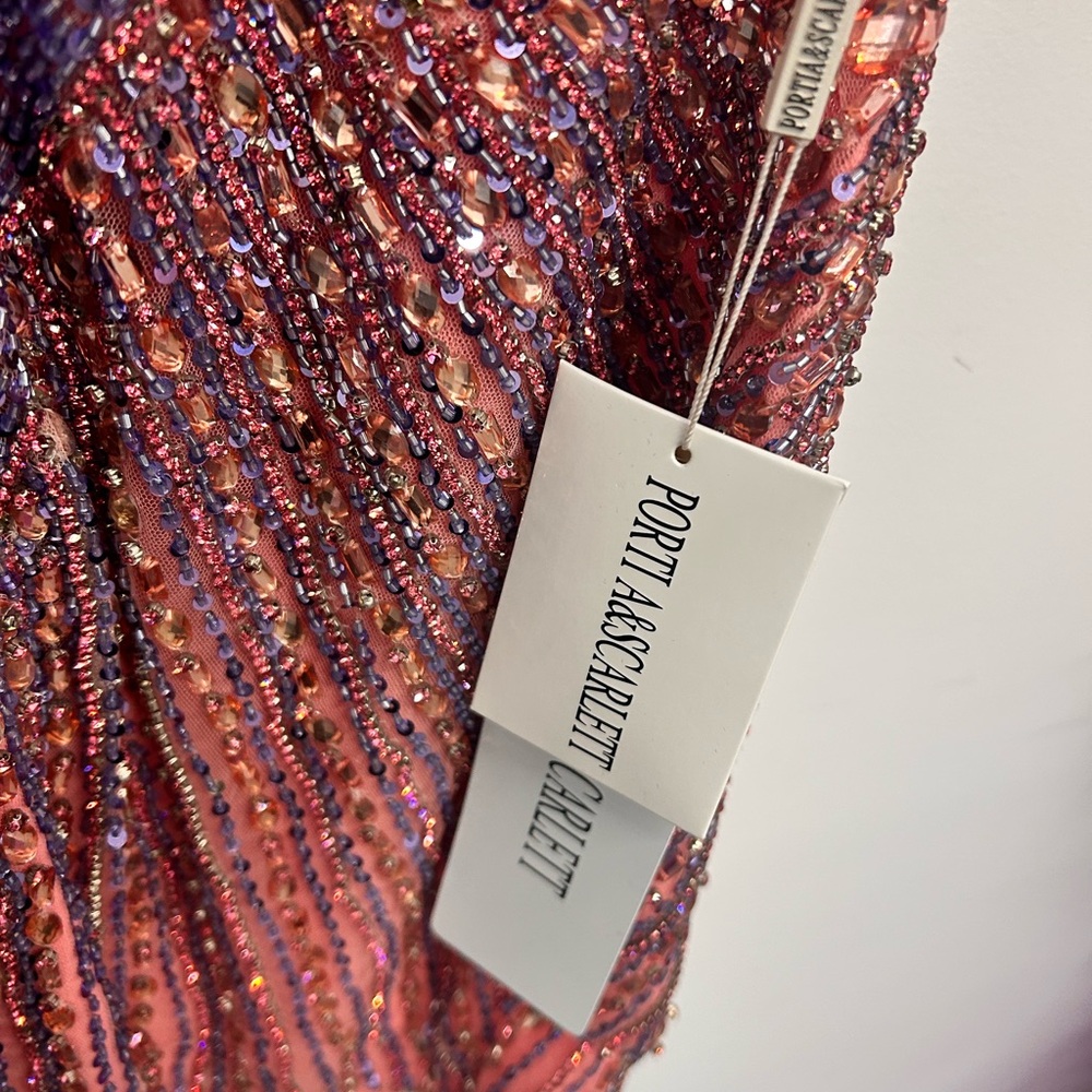 Portia & Scarlett Sheath Dress Elegant Pink and Blue Sequin butterfly Dress - Picture 4 of 6